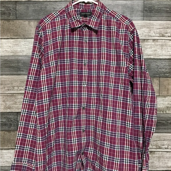 Banana Republic Tailored Slim Fit Plaid Button Up Shirt Men’s XL Red 100% Cotton - Picture 5 of 8
